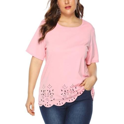 Summer large size T-shirt 4XL5XL6XL 7XL 8XL bust 132CM female round neck hollow fashion short-sleeved casual solid color T-shirt