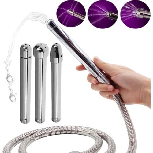 Metal Anal Douche Shower Enemator Bidet Water Tap With 3 Styles Head Anus Vaginal Dilator Cleaner Butt Plug SM Anal Sex Product