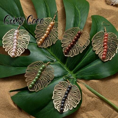 Hawaiian Fashion Gold Plate Trendy Sets Jewelry Monstera Drop Earring Necklace Set Wholesale for Women Gift