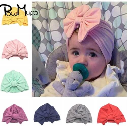Powmoco Fashion Handmade Bowknot Infant Hats Solid Color Newborn Caps Spring and Summer Breathable Bonnet Baby Girls Headwear