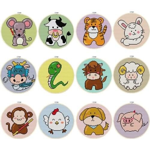 Needlework, Zodiac DIY Chinese Cross Stitch kit, cross stitch dmc Embroidery Kits, cartoon pattern count Printed Cross-Stitch