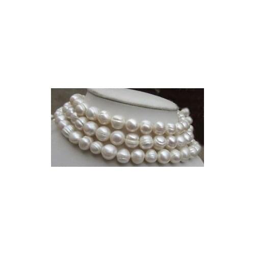 Natural Huge 9-10mm White south sea Cultured Pearl Necklace 50"