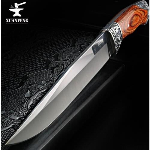 XUAN FENG The latest hunting EDC stationary knife, 7Cr17Mov blade wooden handle camping knife, outdoor survival knife tool