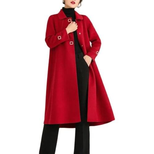 2021New Autumn Elegant Solid Long Wool Coat Women High Quality Long Sleeve Loose Double Sided Cashmere Woolen Jacket XL-5XL 2380