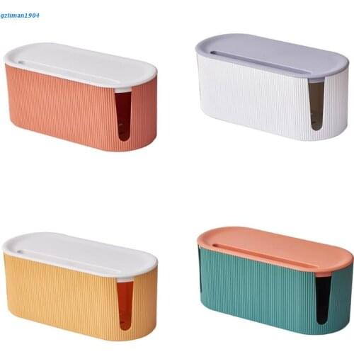P15D Cable Management Storage Box with Lid Hollow Out Plastic Charger Socket Adapters Power Strips Wire Case Hide Bin Dustproof