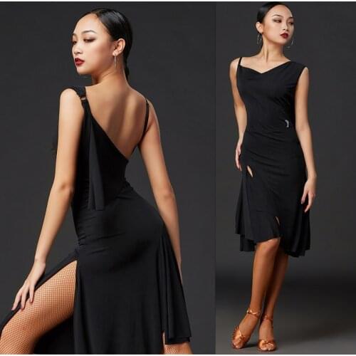 Summer New Latin Dance Dress Womens Sexy Sling V-Neck Split Dresses For Ballroom Dance Costume Samba Practice Clothing DWY3790