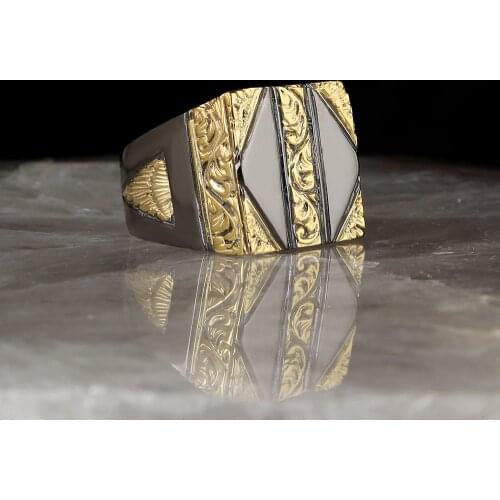 Lapping Plated Handmade Pen İşçilikli 925 Sterling Mens Silver Ring