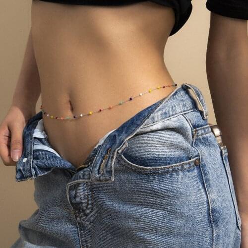 Rainbow Beads Waist Chain Color Ball Dainty Belly Chain Body Jewelry for Women Girls at Party Beach Summer Holidays Sports