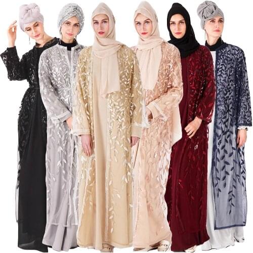Mesh Sequin Kaftan Abaya Turkey Dubai Cardigan Hijab Muslim Dress Ramadan Abayas For Women Caftan Islamic Clothing Middle East