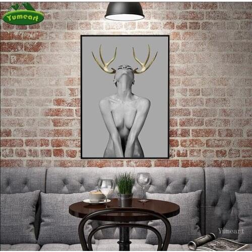 Modern Minimalist Fashion Sexy Gold Deer Canvas Oil Painting Art Printing Poster Picture Wall Bedroom Living Room Home Decor