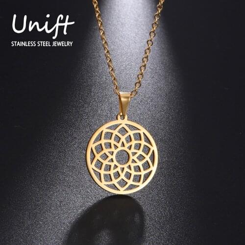 Unift Hollow Bloming Flowers Necklace Pendant Charms Fashion Choker Stainless Steel Neck Jewelry Women Accessories Party Gifts