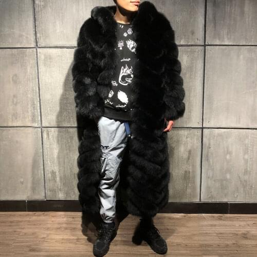 YOLOAgain High Quality Winter Warm Real Fox Fur Mens Long Hooded Coat