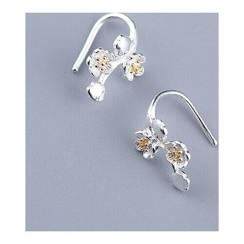 Trend Sweet Cute Cherry Blossom Flower Clip Earrings Cuff For Women Luxury Silver Color Party Wedding Accessories Gift brincos