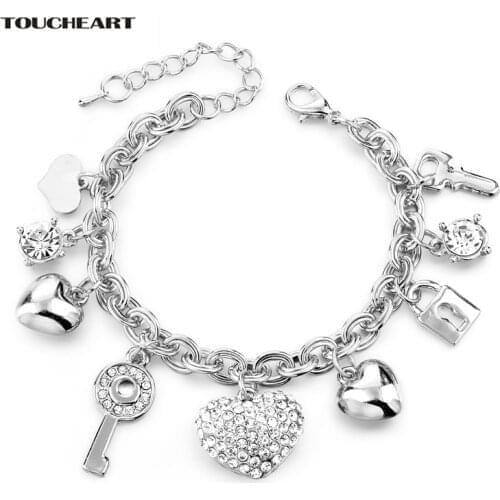 TOUCHEART Silver Heart&Key Charms Bracelets&Bangles For Women Stainless Steel Bracelet Jewelry Making Wedding Bracelet SBR140221