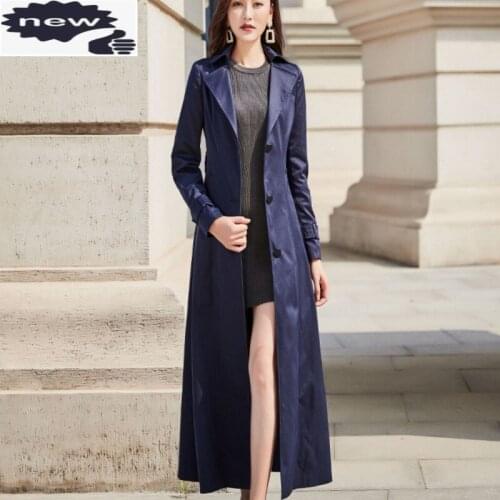 Women Elegant Slim Fit Ankle Length Long Coat Belted Single Breasted Windbreaker Office Ladies Sashes Outerwear Trench