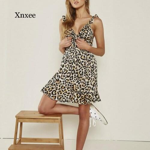 Boho Summer Dress Vintage Leopard Dress Women Clothes Spaghetti Strap Sleeveless Sexy Dress Lady Backless Split Party Dress