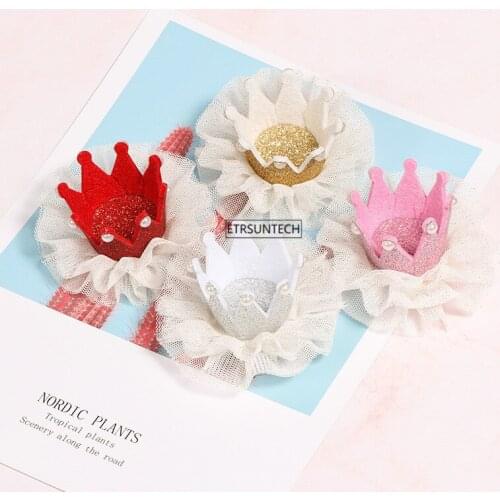 100pcs Dog Hair Kids Hair Crown Clip Accessories Lace Dog Bows Pet Dog Hair Ornaments Pet Grooming