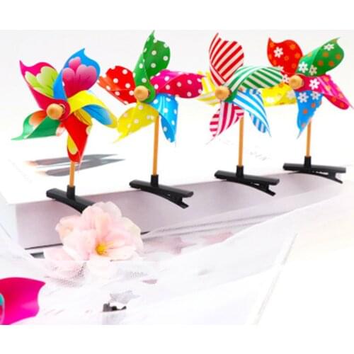 2PCs Child Girls Cute 3D Windmill Mini Side Hair Clip Colorful Rainbow Duckbill Hairpin Plastic Sweet Birthday Party Gift