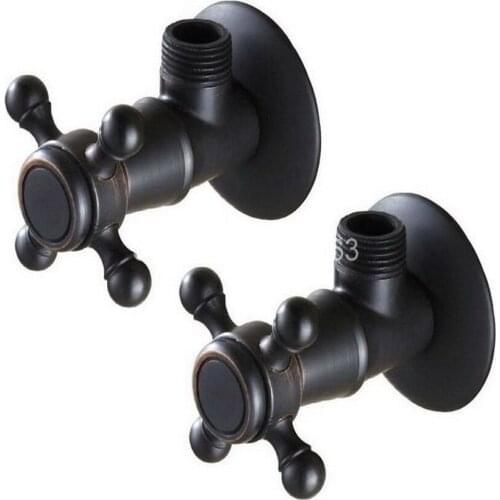 2Pcs Black Oil Rubbed Brass Bathroom Faucet Angle Stop Valve 1/2" Male Bathroom Accessory aav001