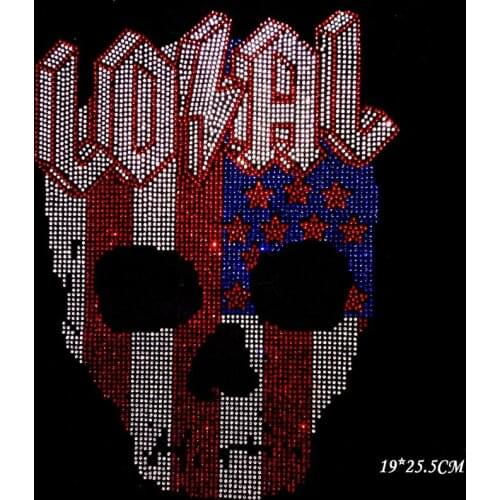 2pc/lot Skull patches design stone iron on rhinestone motifs hot fix rhinestone transfer motifs for shirt