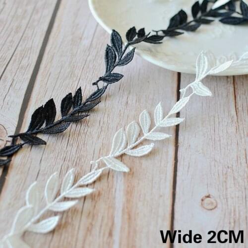 2CM Wide White Black Leaves Water-soluble Embroidery Clothing Lace Fabric Collar Neckline Trim DIY Material Garment Accessories