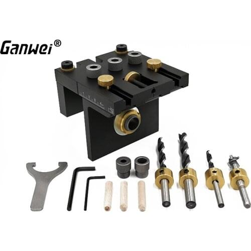 Ganwei 3 in 1 Big Hole Punch Woodworking Doweling Jig Kit With Positioning Clip Adjustable Drilling Guide New Tools