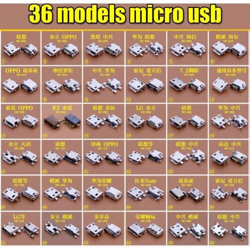 36 models 2pcs eatch micro usb connector common used charging port for lenovo zte huawei and other mobile,tablet
