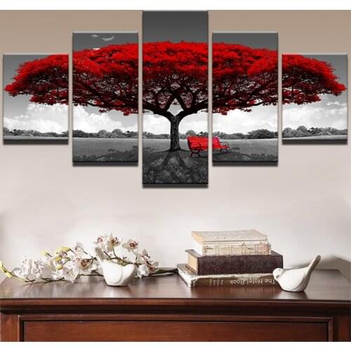5 Pieces Red Tree Art Landscape 5D DIY full Drill diamond painting embroidery cross stitch kits Wall Art Pictures for Home Decor