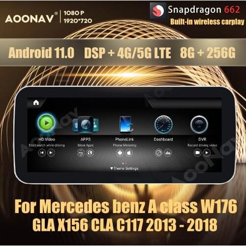 8+256GB Android 11.0 Snapdragon 662 car radio GPS For Mercedes benz A class W176 / GLA X156 / CLA C117 2013 - 2018 multimedia