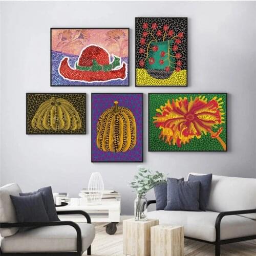 Abstract Famous Yayoi Kusama Purple Pumpkin Canvas Painting Modern Graffiti Art Posters and Prints Wall Pictures for Home Decor