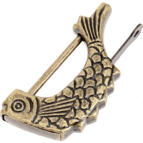 Antique Bronze Chinese old Fish shape Lock Alloy Wooden Box Jewelry Chest Case Padlock suitcase Drawer Cabinet lock 60mm Vintage