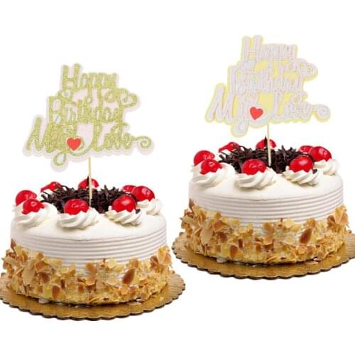 Paper Cake topper Flags Happy Birthday My Love Heart Cake Toppers Kids Gift Wedding Baby Shower Party Baking DIY New Xmas Pink