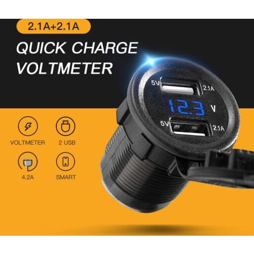 Quick Charge Fast Dual USB Charger Socket Waterproof Power Outlet with LED Voltmeter DIY Kit 12V/24V Car Boat Marine Motorcycle