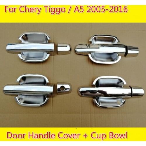 FUNDUOO For Chery Tiggo Chery A5 2005 2006-2016 New Chrome Car Door Handle Cover + Cup Bowl Trim Car Styling Accessories