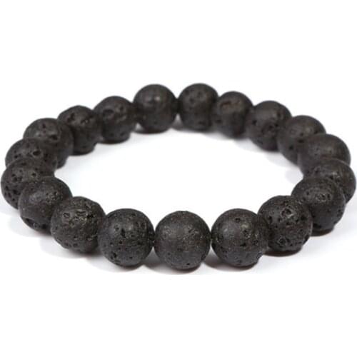 Black Lava Natural Stone Beads Bracelets For Women Vintage Design Volcanic Rock Tiger Eye Bead Strand Bracelet Men Jewelry Gifts