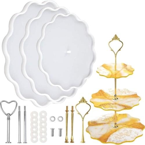 DIY Crystal Epoxy Glue Drop Mold Three-layer tray Afternoon Tea Furniture Complete Set Of Display Stand Coaster Tableware Silica