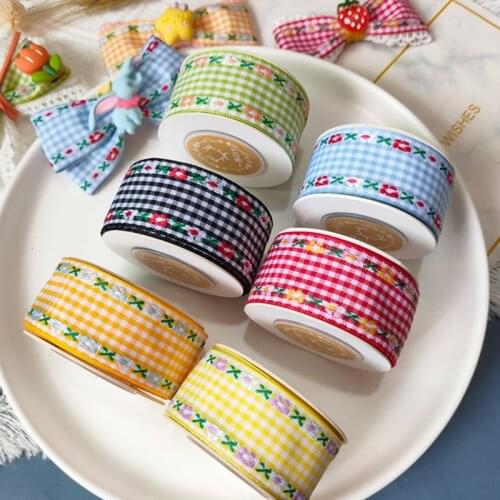 Double Sided Plaid Lolita Fabric Lace Wavy Edge Stripe Printed Embroidered Flowr Ribbon DIY Handmade Hair Bow Wedding Decor