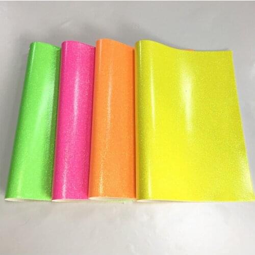 Fluorescent Solid Color Smooth Surface Crystal PU Glitter Faux Leather Fabric Sheet for Making Shoe/Bag/Purse/DIY Accessories