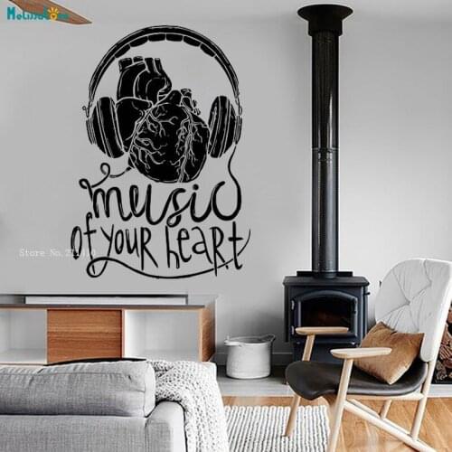 Art Design Wall Vinyl Music Headphones Listen To Your Heart Guaranteed Quality Decal Mural Abstract Art Decoration YT1649