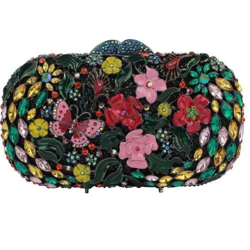 Bee In Fly Customized Color High Quality Luxury Diamond Flower Butterfly Crystal Clutch Evening Bag Mini Purse Wallet