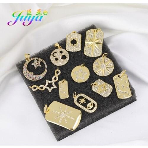 Juya Handmade Gold Dog Tag Signet Moon Star Of David Charms For Needlework Badge Bracelet Necklace Charm Jewelry Making Supplies