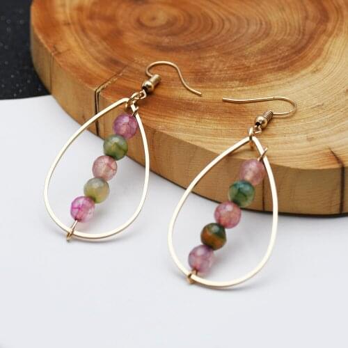 KBJW Original Nature Stone Drop Earrings Lucky Colors Stone Women Earrings Copper Waterdrop Pendant Jewelry for Women Best Gift