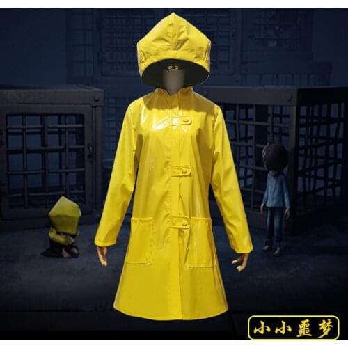 Nightmare Max Cosplay Costume Little Six PU Uniform Yellow Hooded Jacket Coat Cape for Halloween