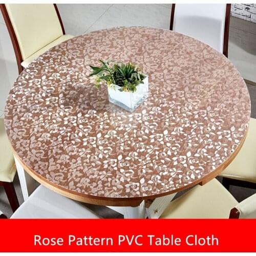 Creative 1.5mm thick rose pvc table cloth waterproof PVC round tablecloth transparent oilproof table cloth soft glass table mat