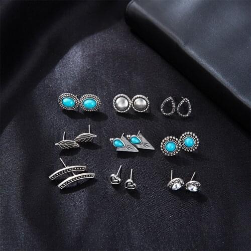 Multi-element Bohemia 9 Set Earrings For Woman 2020 Trends Water Drop Leaf Heart Earring arc Geometric Female Jewelry Pearl Gift