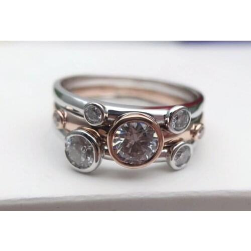 VVS D color 14K gold Au585 round 0.5 carat bezel setting two-tone trendy ring