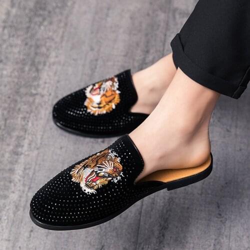 Men Half Slipper Shoes For Men Rhinestone Luxury Loafers Fashion Zapatillas Hombre Casual Shoes Sapato Social Masculino Mules