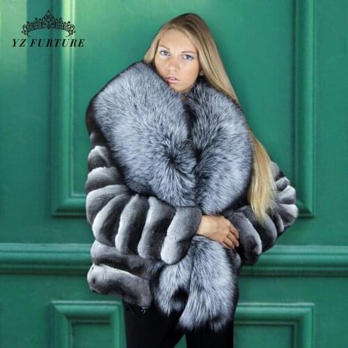 New Winter All Natural Genuine Rex Rabbit Fur Big Silver Fox Fur Collar Sell Like Hot Coat Thick Warm Fashion Outer Clothing