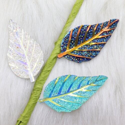 New 5pcs 28mm * 55mm flatback AB resin Long Leaves rhinestone ornaments wedding diy jewelry crafts
