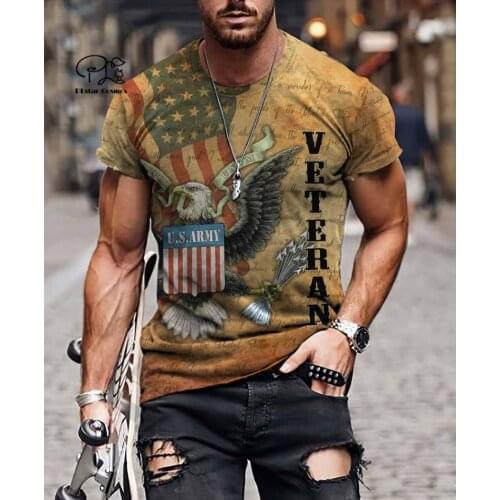 PLstar Cosmos 3DPrinted Newest Army Eagle Veteran Flag Camo Unisex T-Shirt Shorts Sleeve Funny Unique Harajuku Streetwear A-4